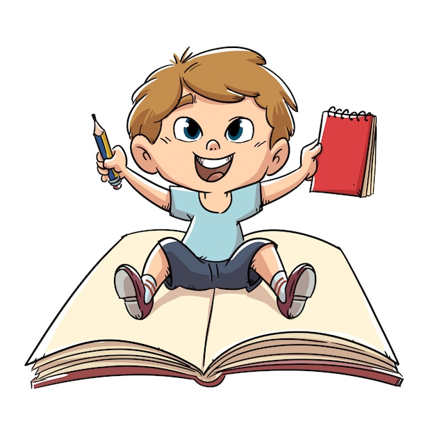 Boy sitting on an open book