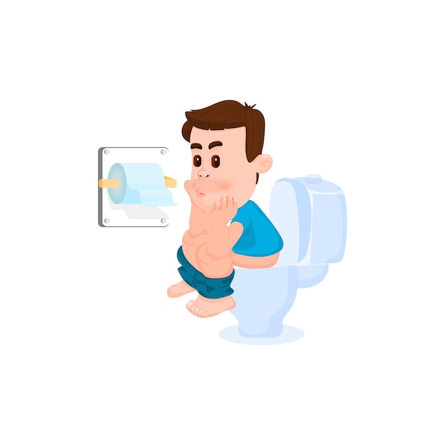 Vector boy sitting in the toilet, flat style cartoon character.