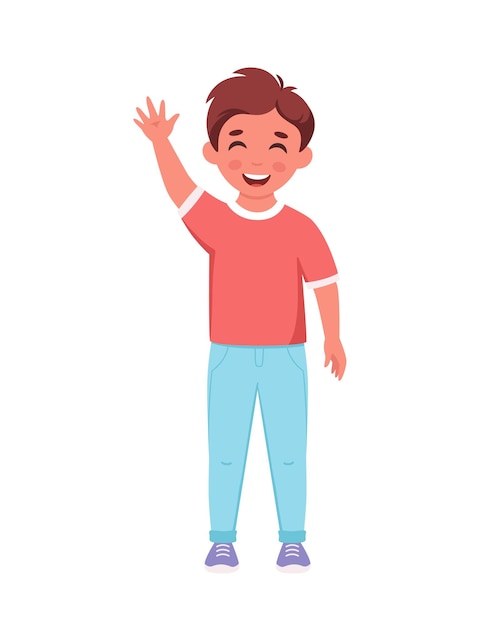 Vector boy smiling and waving hand elementary school student vector illustration