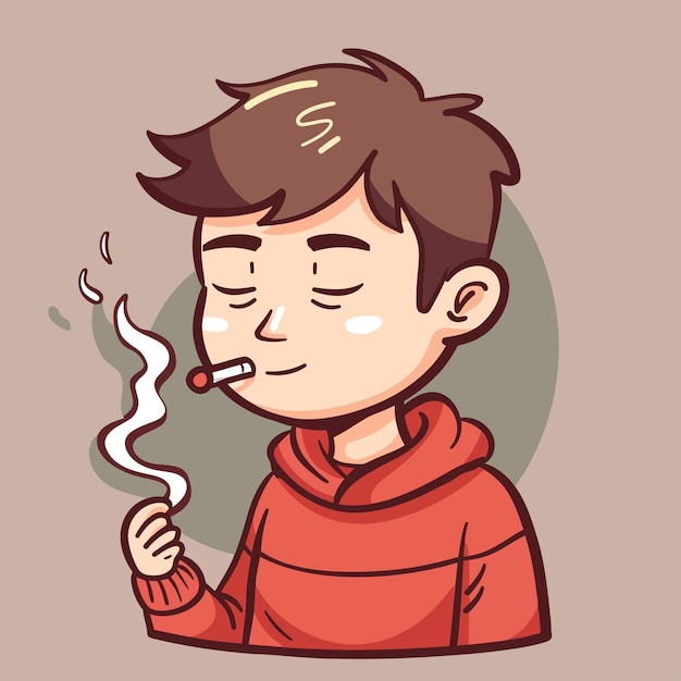 Vector a boy smoking a cigarette with a red sweater on it