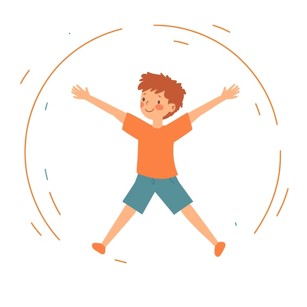 Vector a boy spinning around in a circle arms stretched out