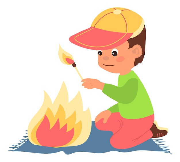 Vector boy starting fire at home unsafe kid game