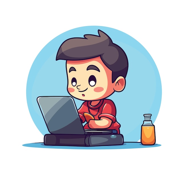 Boy Study With Laptop Mascot3