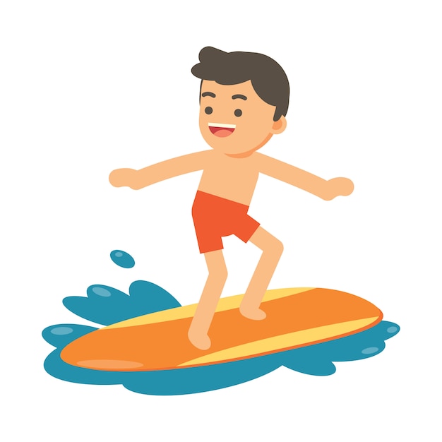 Boy surfing on a blue wave