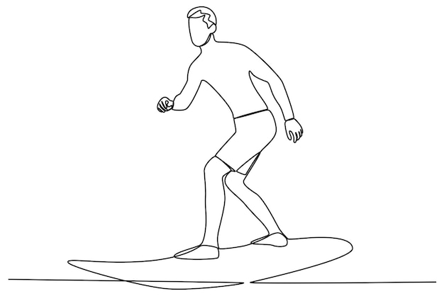 A boy surfing on vacation Surfing oneline drawing