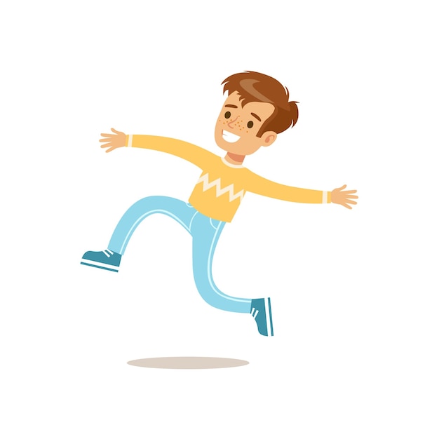 Boy In Sweater Jumping And Running Traditional Male Kid Role Expected Classic Behavior Illustration