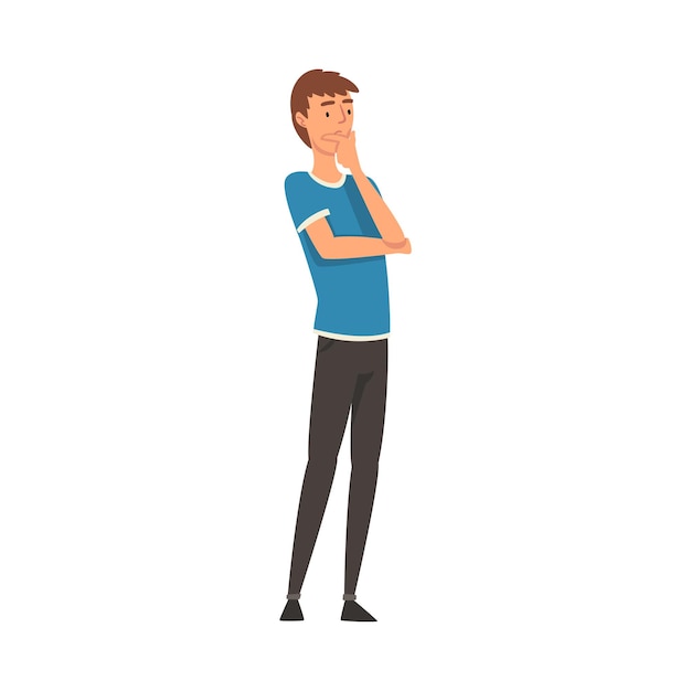 Boy thinks about something cartoon vector illustration