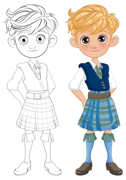 Vector boy in traditional scottish attire