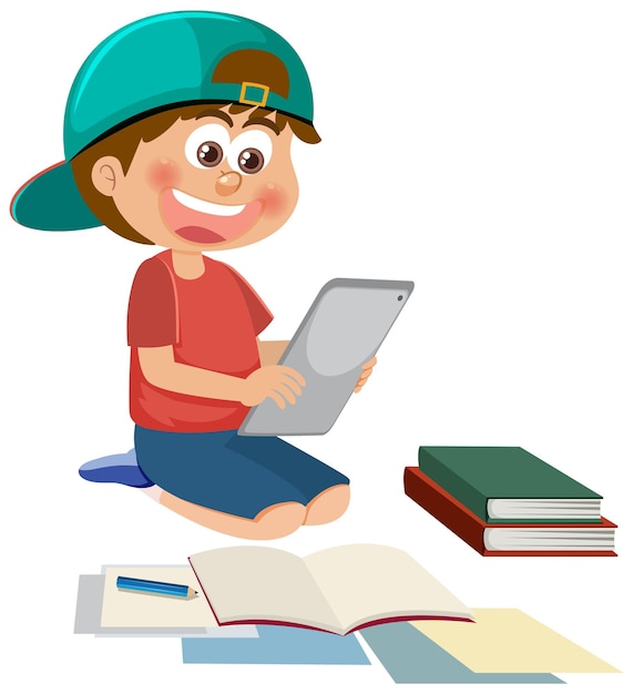 A boy using tablet for learning online