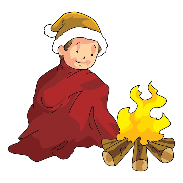 A boy warming himself isolated on white background