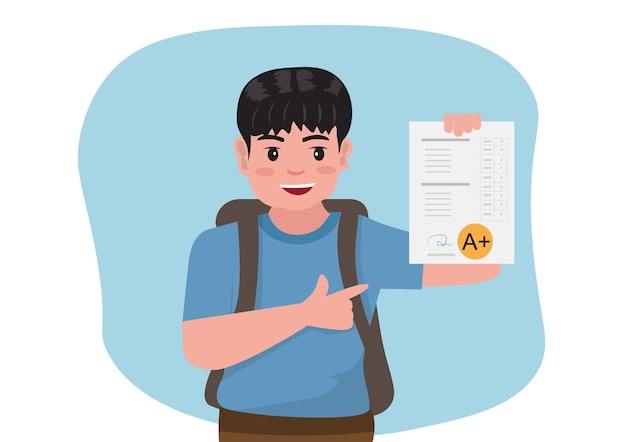 The boy was very happy and happy because he got good grades from competitive exams vector illustration