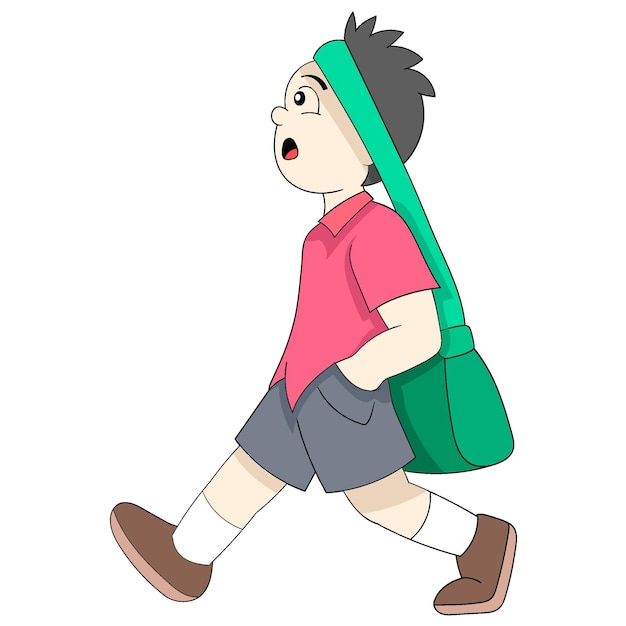 Boy was walking leisurely carrying a bag to school