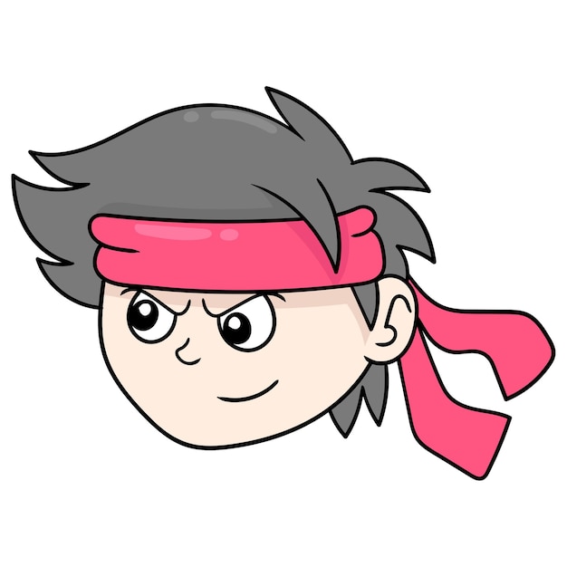 Boy wearing headband serious face, vector illustration carton emoticon. doodle icon drawing