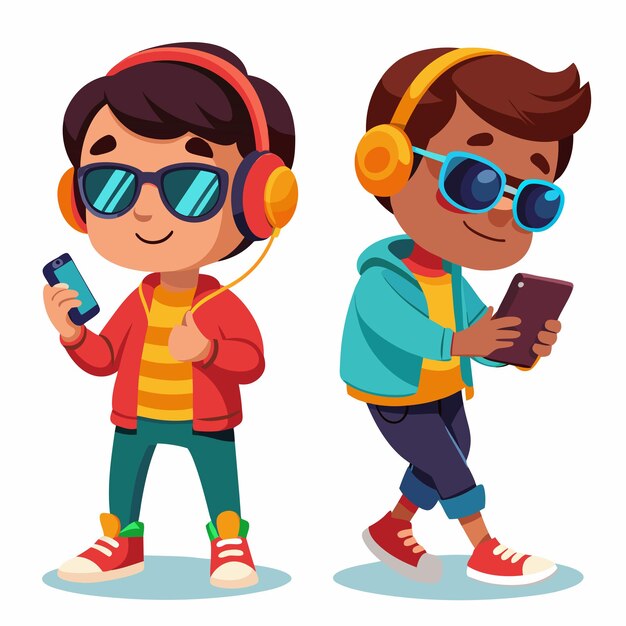 Vector a boy wearing headphones and a cell phone with the words quot the boy quot on it