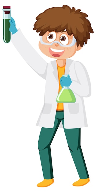 A boy wearing lab coat