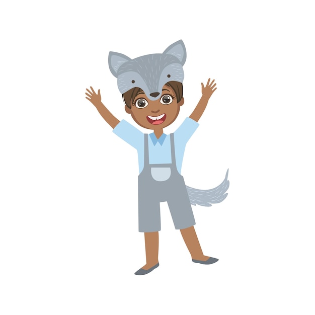 Boy Wearing Wolf Animal Costume