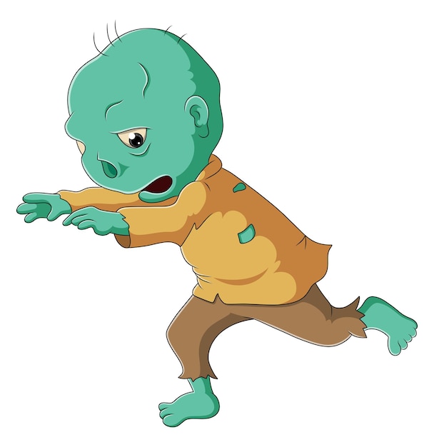 The boy with the alien costume is walking to scare the people of illustration