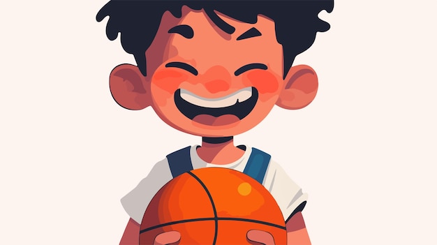 Vector a boy with a basketball in his mouth