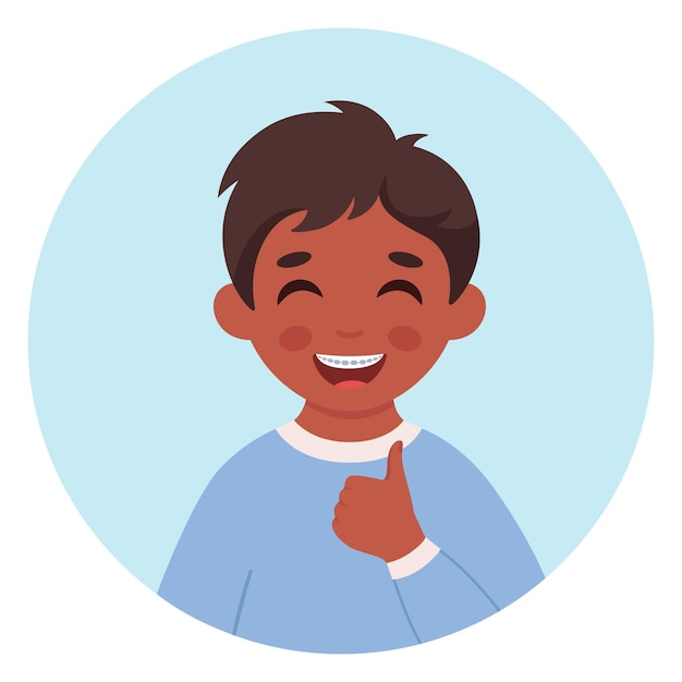 Boy with braces on teeth Dental care Vector illustration