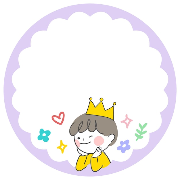 A boy with a crown and a label frame design