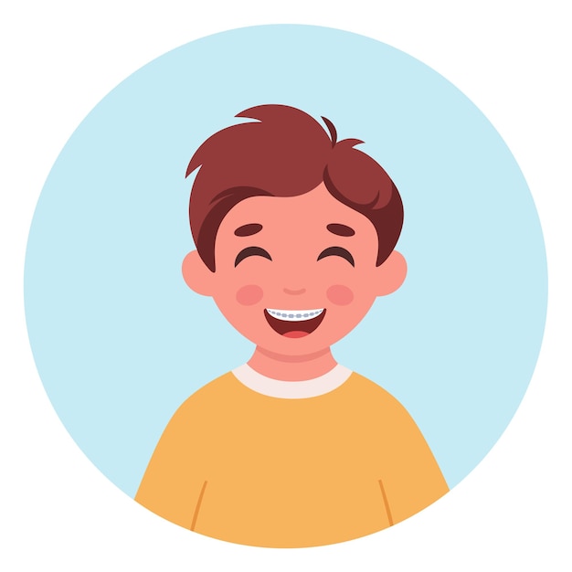 Boy with dental braces Dental care Little boy portrait in circular frame