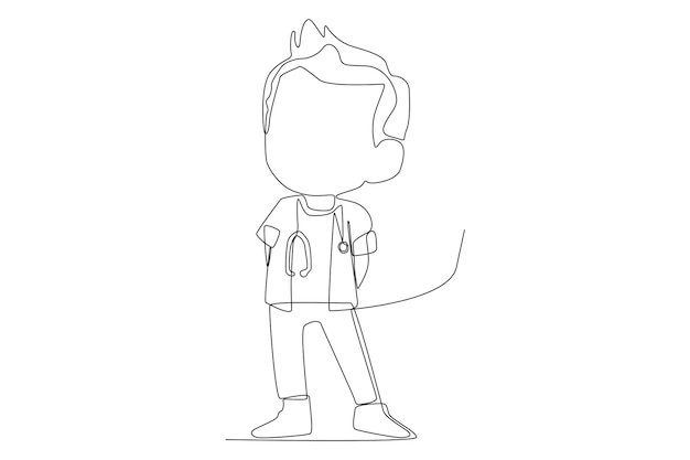 A boy with a doctor uniform line art