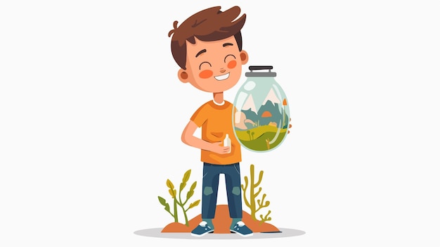 Vector a boy with a fish in a tank