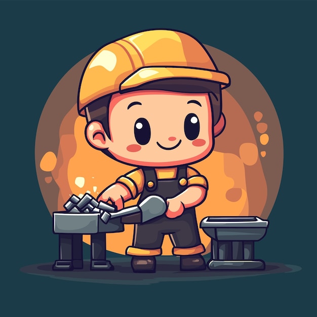 a boy with a hard hat is holding a hammer and a hammer