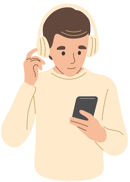 A boy with headphones and a phone in his hands