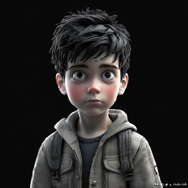 Boy with a jacket cartoon character with black background