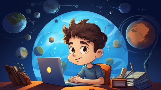 a boy with a laptop on his lap