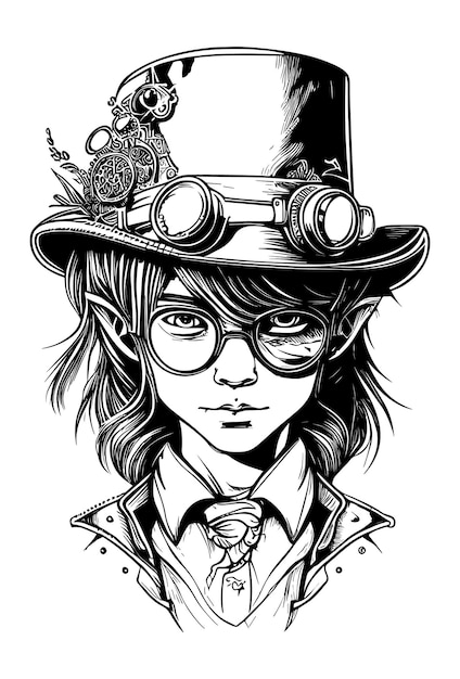 boy with long hair wearing sunglass and hat hand drawn illustration