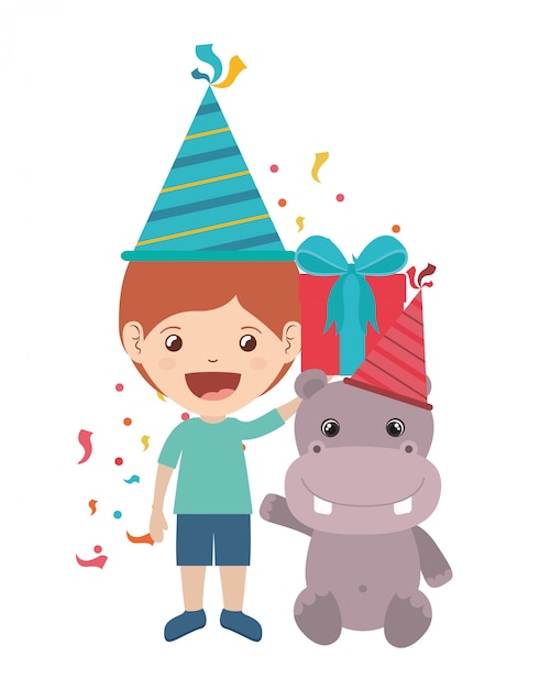 Boy with party hat in birthday celebration