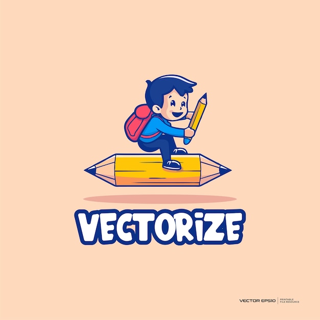 Vector a boy with pencil and backpack vector logo character cartoon illustration eps10