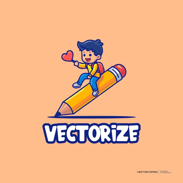 Vector a boy with pencil and backpack vector logo character cartoon illustration eps10