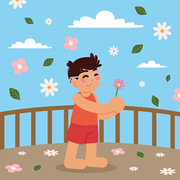 Boy with pink flower