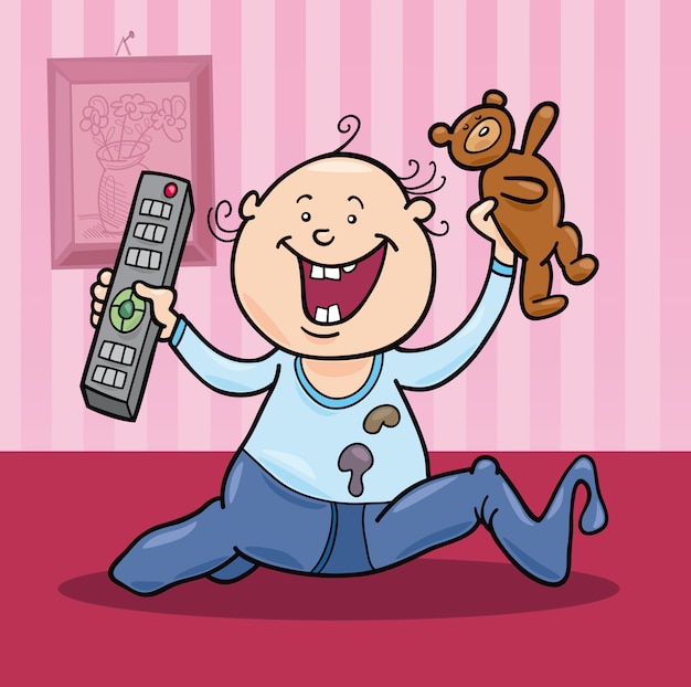 boy with remote control and teddy bear