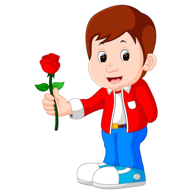 boy with a rose flower cartoon