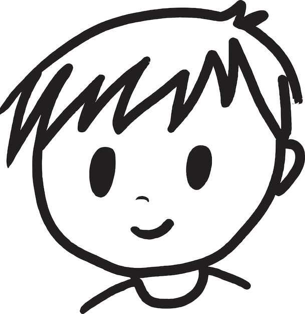 A boy with a short haircut and a black outline.