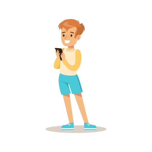 Boy With Smartphone Child And Gadget Illustration With Kid Watching And Playing Using Electronic Device