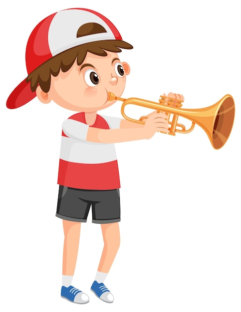 Boy with trumpet music instrument