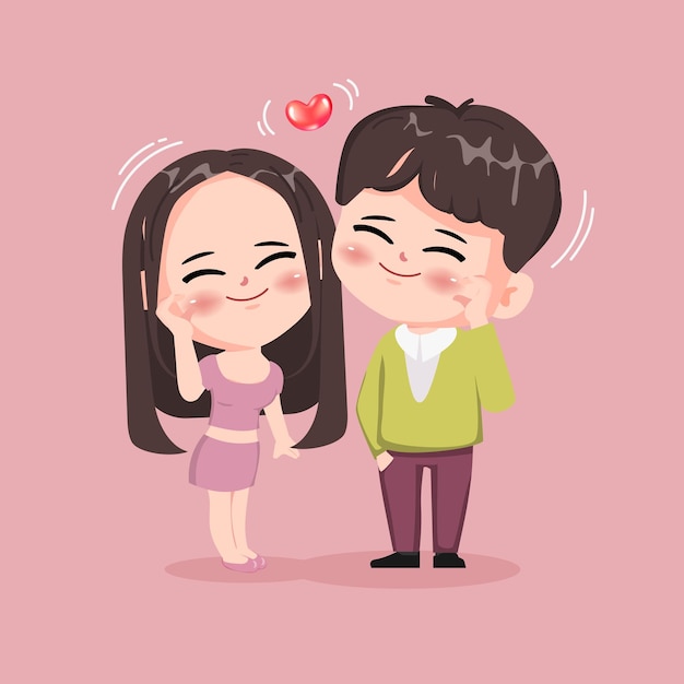 Boyfriend and Girlfriend cute cartoon chibi character, Love, Relationship, Sweetheart, valentine.