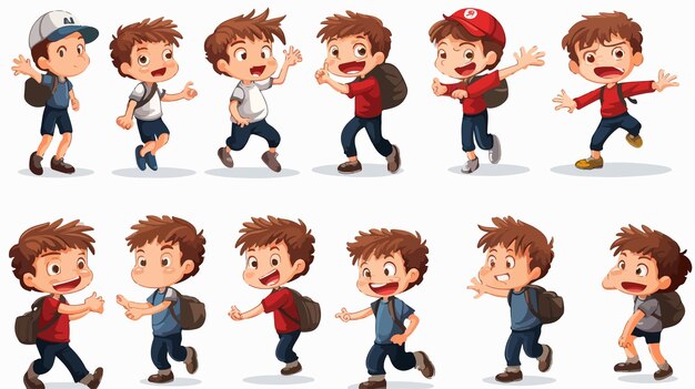 Vector boys engaged in various activities diverse kid illustration