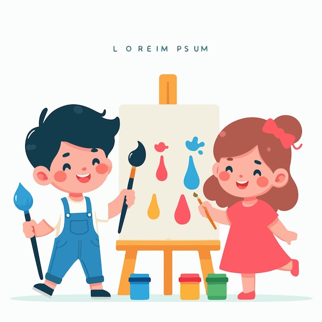 Vector boys and girls cooking studying drawing