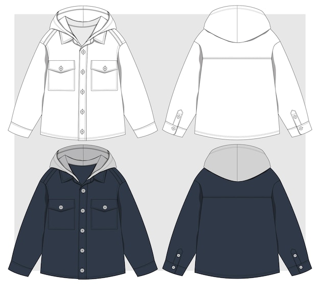 Boys hooded shirt with full sleeve shirt flat sketch