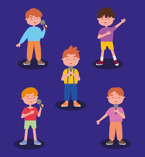 Boys singing icon set