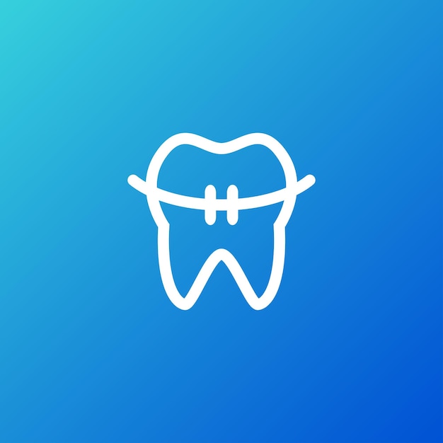 Braces and tooth for dental care or dentistry logo design template