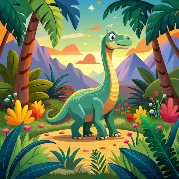 Brachiosaurus dinosaur listening jumps jungle vector