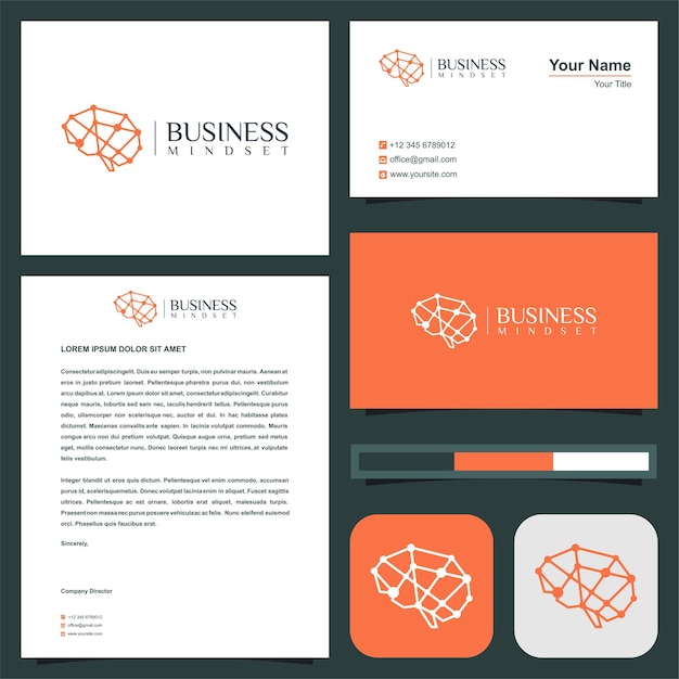 brain artificial intelligence logo and business card premium vector