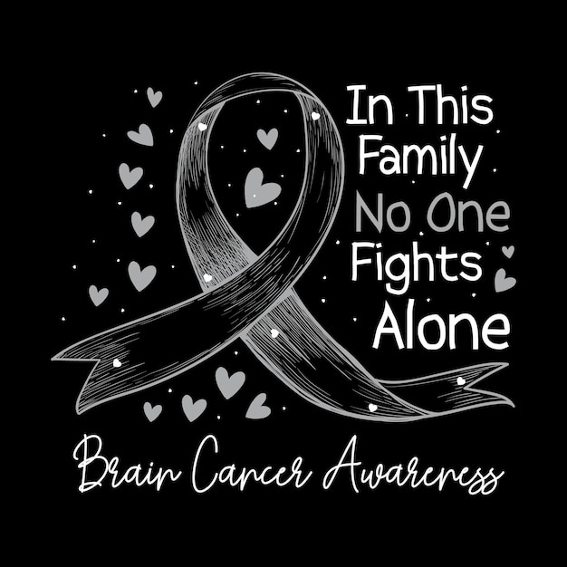 Brain Cancer Awareness Lettering T-shirt Design With Gray Ribbon Best for Print Design